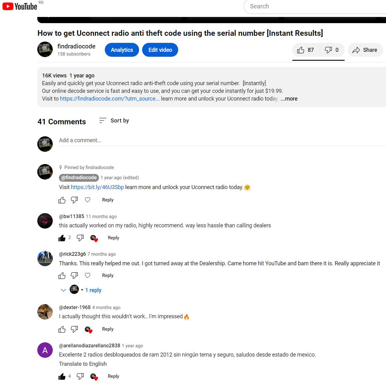 Youtube uconnect radio code 8.4 video how to